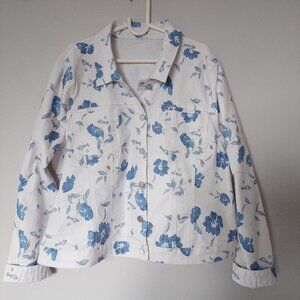 Laura Plus Women's Size 1X White Floral Ditsy Plus Size Denim Jacket Stretch